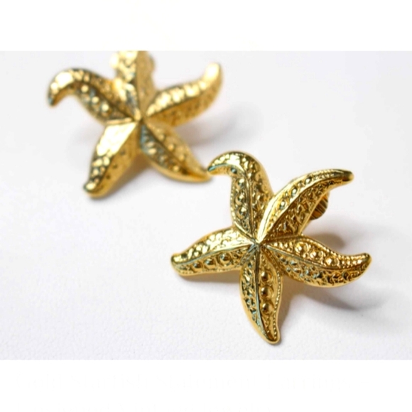 Gold Starfish Statement Earrings No Markings - Picture 1 of 2